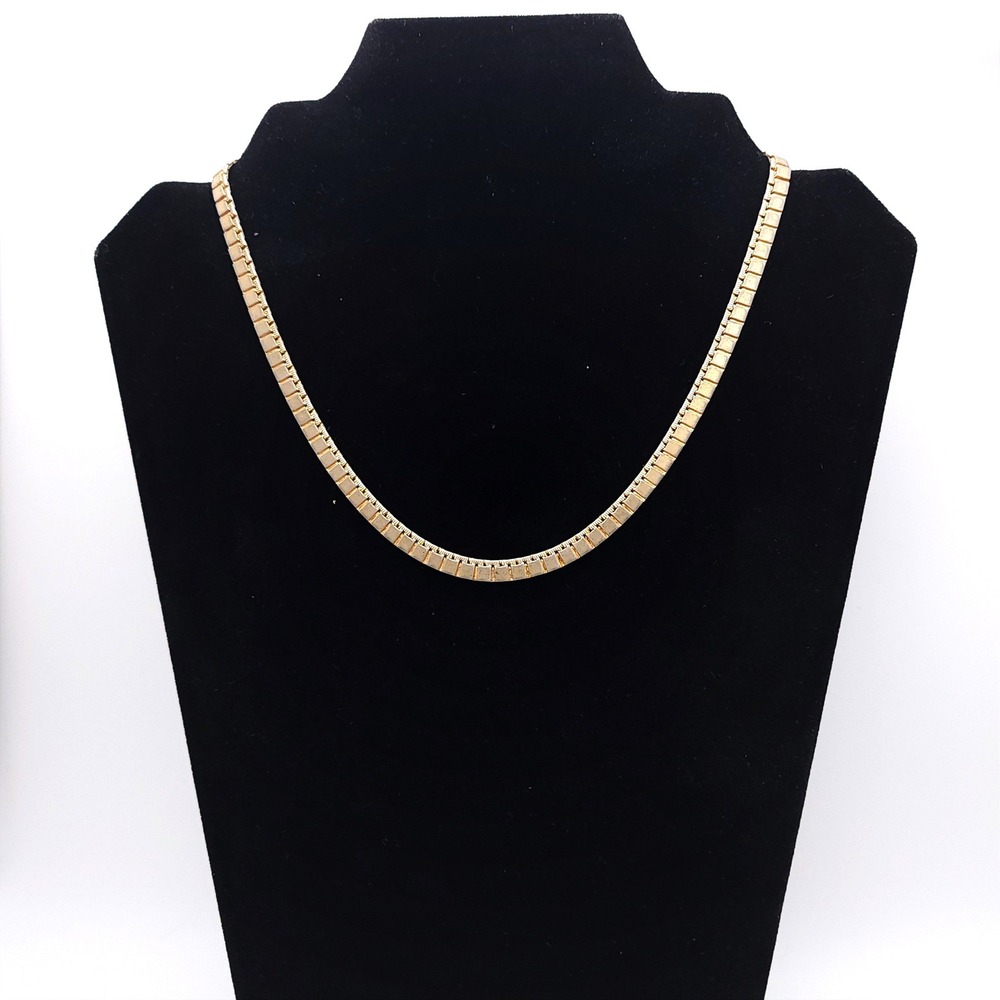 Monet Vintage Flat Square Link Collar Necklace Gold Tone 17 Inch